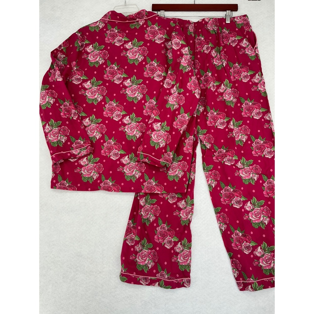 Mahogany Pajama Set Women XL Pink Floral Polka Dot 100% Cotton Long Sleeve Pants - Picture 4 of 12